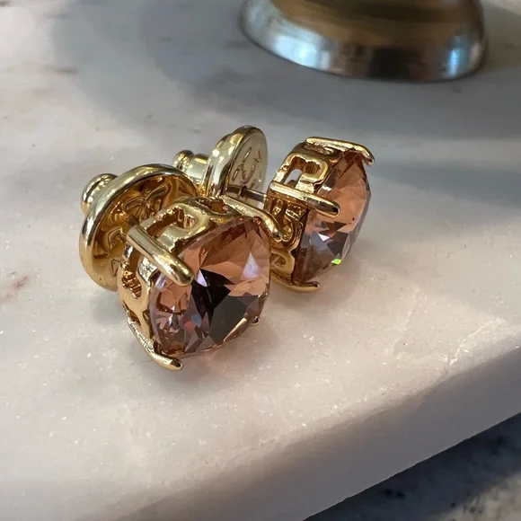 🚨🚨🚨Tory Burch Peach Crystal Stud Earrings. Brand New!! 🌹🌹 - Picture 3 of 6
